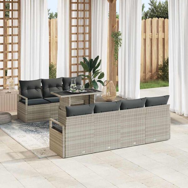 vidaXL Conjunto de Sofá de Jardim 8 pcs Cinzento-claro vime PE