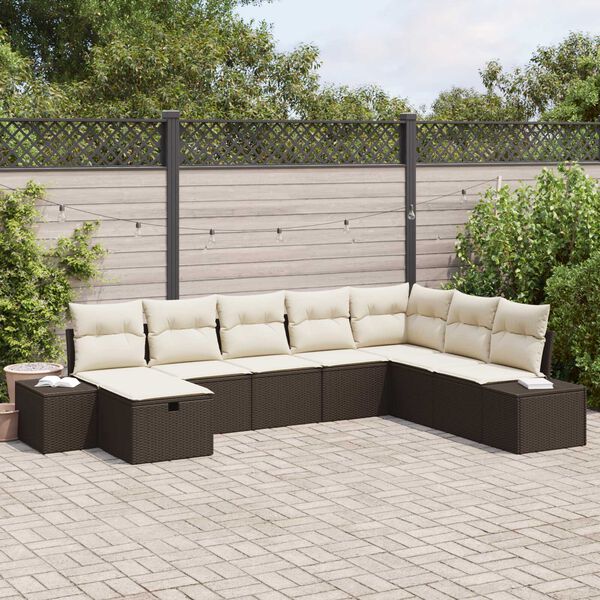 vidaXL Conjunto de Sof&aacute; de Jardim 8 pcs Castanho Rattan Sint&eacute;tico
