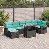 vidaXL 8 pcs conjunto sof&aacute;s jardim com almofad&otilde;es vime PE/ac&aacute;cia preto