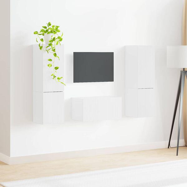 vidaXL Conjunto de m&oacute;vel de TV 5 pcs Branco Brilhante