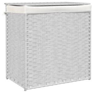 vidaXL Cesto p/ roupa suja c/ 2 sec&ccedil;&otilde;es 53x35x57 cm vime PE branco