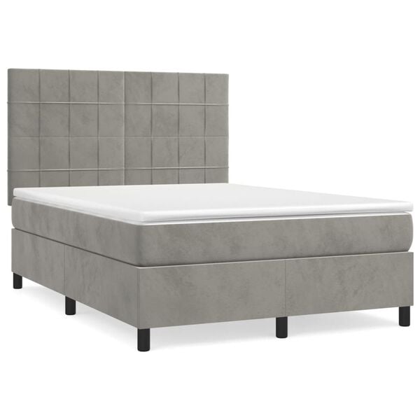 vidaXL Cama com molas/colch&atilde;o 140x190 cm veludo cinzento-claro