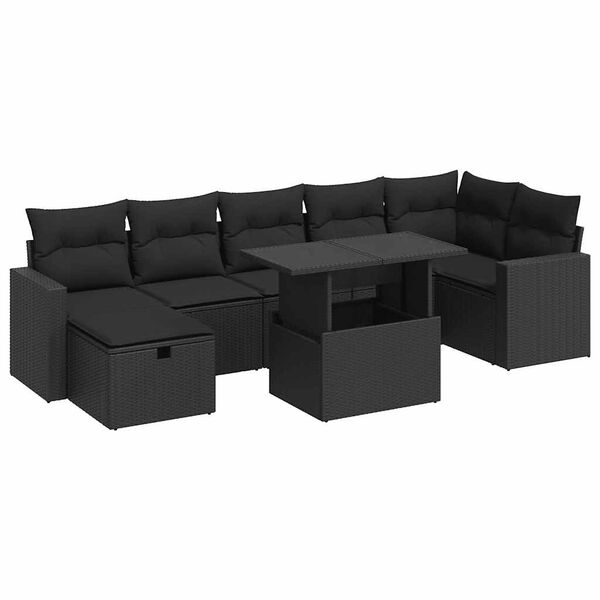 vidaXL 8 pcs conjunto sof&aacute;s de jardim com almofad&otilde;es vime PE preto