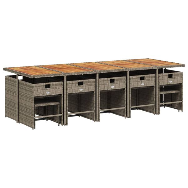 vidaXL 15 pcs conjunto jantar p/ jardim c/ almofad&otilde;es vime PE cinzento