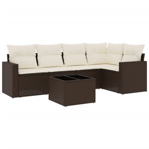 vidaXL 6 pcs conjunto de sof&aacute;s jardim c/ almofad&otilde;es vime PE castanho