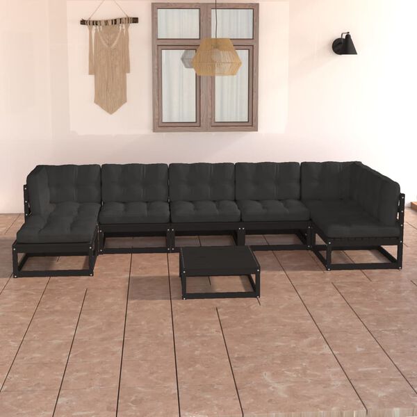 vidaXL 8 pcs conjunto lounge de jardim c/ almofad&otilde;es pinho maci&ccedil;o