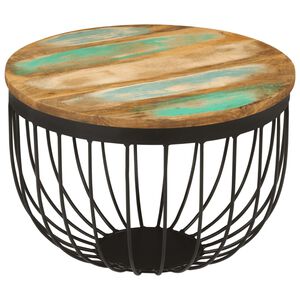 vidaXL Mesa de centro &Oslash;50x35 cm madeira recuperada maci&ccedil;a e a&ccedil;o