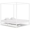 vidaXL Estrutura cama dossel 2 gavetas 160x200cm pinho maci&ccedil;o branco