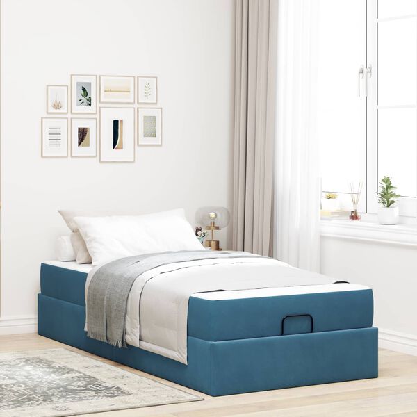 vidaXL Estrutura de cama com colch&atilde;o com colch&atilde;o 2 pcs Azul Veludo