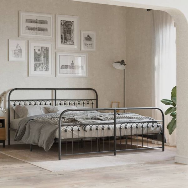 vidaXL Estrutura de cama com cabeceira e p&eacute;s 183x203 cm metal preto