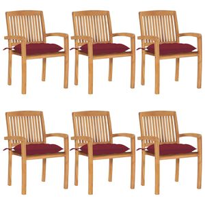 vidaXL Cadeiras de jardim empih&aacute;veis c/ almofad&otilde;es 6 pcs teca maci&ccedil;a