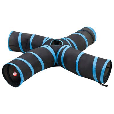 vidaXL Túnel para gatos com 4 vias 25 cm poliéster preto e azul