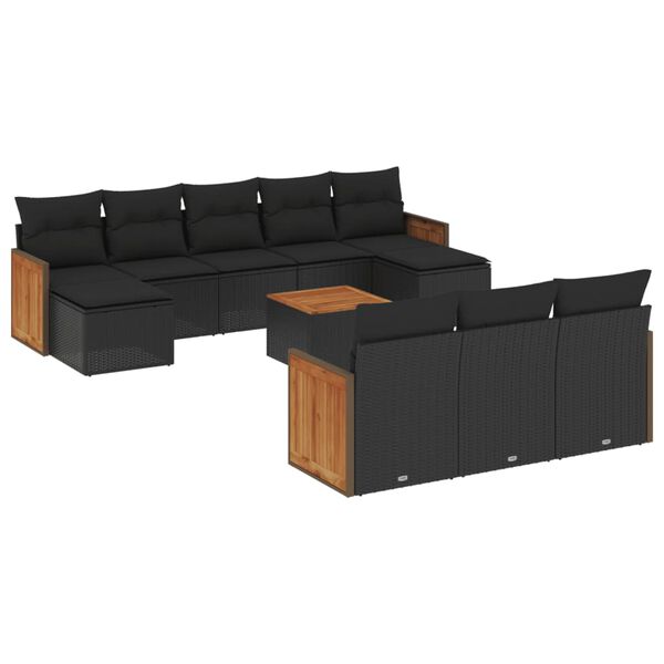 vidaXL 11 pcs conjunto sof&aacute;s de jardim c/ almofad&otilde;es vime PE preto