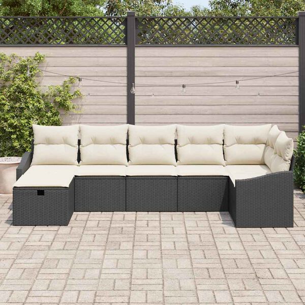 vidaXL Conjunto de Sof&aacute; de Jardim 7 pcs Preto Rattan Sint&eacute;tico