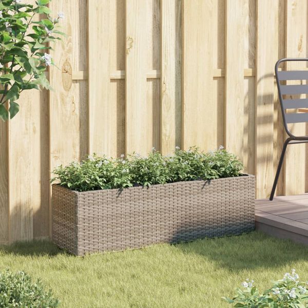 vidaXL Canteiro jardim com 3 vasos 105x30x32 cm vime PE cinzento