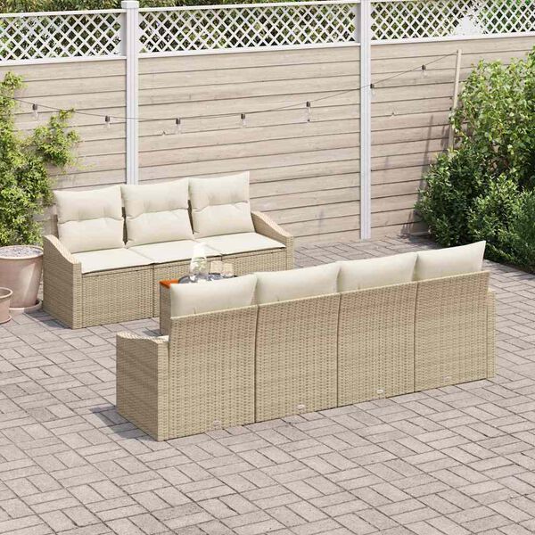 vidaXL Conjunto de Sof&aacute; de Jardim 8 pcs Bege e Creme vime PE