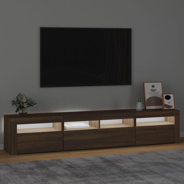 vidaXL M&oacute;vel de TV com luzes LED 210x35x40 cm cor carvalho castanho