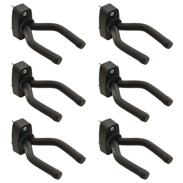 vidaXL Ganchos de parede para guitarras 6 pcs a&ccedil;o preto