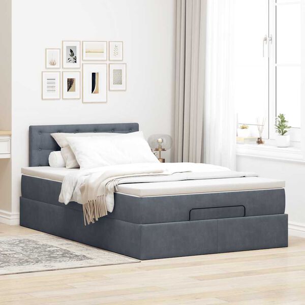 vidaXL Cama otomana com colch&atilde;o 120x190 cm veludo cinzento-escuro