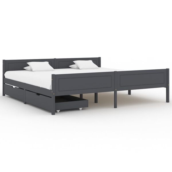 vidaXL Estrutura cama c/ 2 gavetas 200x200cm pinho maci&ccedil;o cinza-escuro