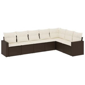 vidaXL 7 pcs conjunto de sof&aacute;s jardim c/ almofad&otilde;es vime PE castanho