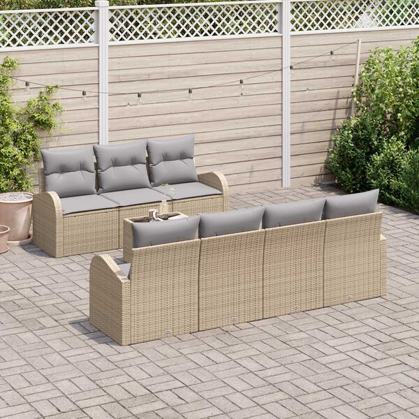 vidaXL Conjunto de Sof&aacute; de Jardim com almofada 8 pcs Bege e Cinza