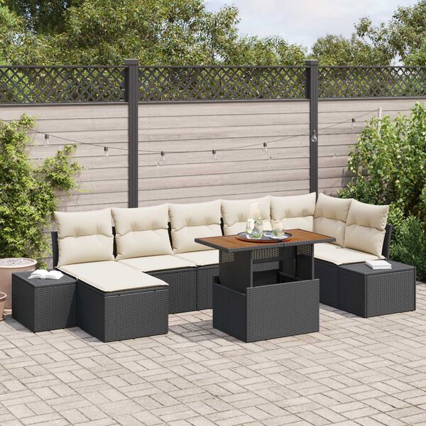 vidaXL Conjunto de Sof&aacute; de Jardim 8 pcs Preto Rattan Sint&eacute;tico