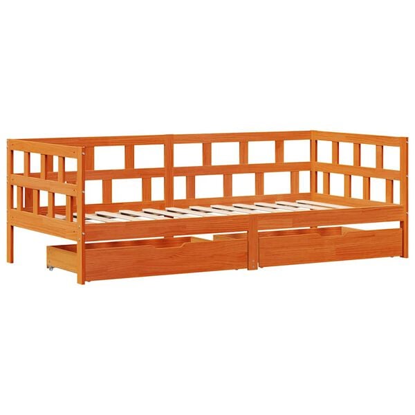 vidaXL Sof&aacute;-cama com gavetas sem colch&atilde;o 90x200cm madeira castanho-mel