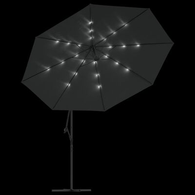 vidaXL Guarda-sol cantilever c/ luzes LED poste metal 350 cm antracite