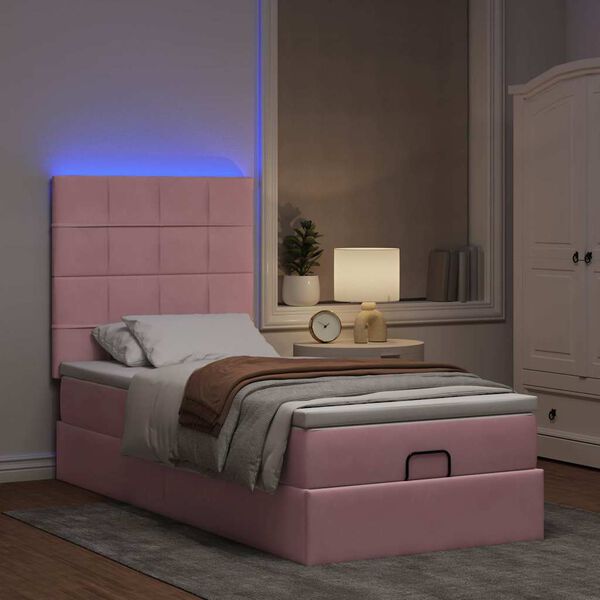 vidaXL Estrutura de cama otomana com colch&otilde;es rosa 90x200cm veludo