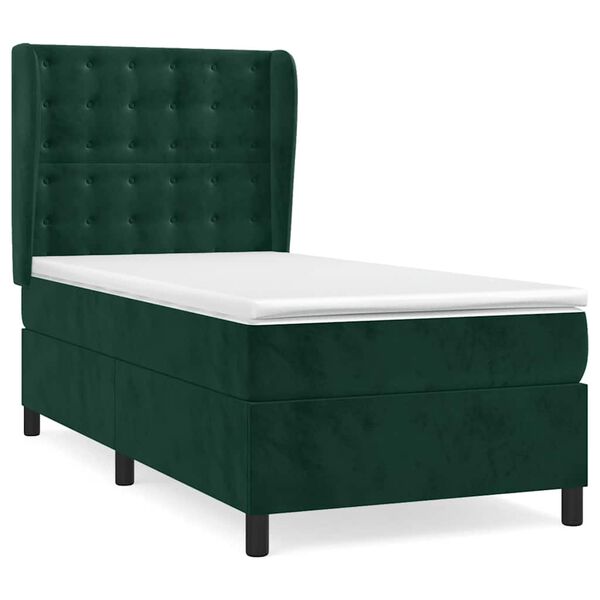 vidaXL Cama com molas/colch&atilde;o 80x200 cm veludo verde-escuro