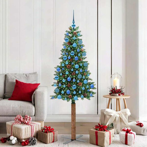 vidaXL Árvore de Natal Slim com 300 LEDs com suporte Verde 180 cm