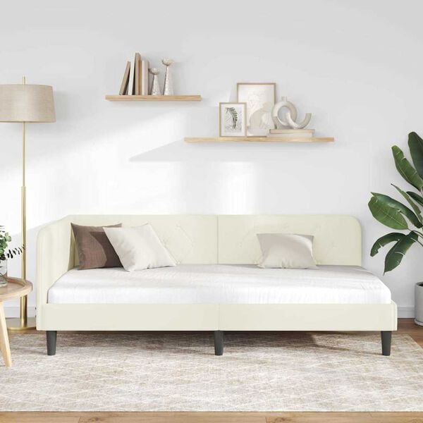 vidaXL Estrutura de Cama de Canto Creme 100 x 200 cm Veludo