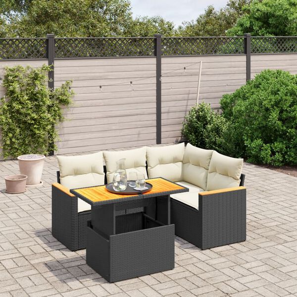 vidaXL 5 pcs conjunto sof&aacute;s de jardim com almofad&otilde;es vime PE preto