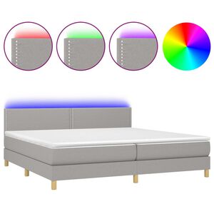 vidaXL Cama box spring c/ colch&atilde;o e LED 200x200 cm tecido cinza-claro