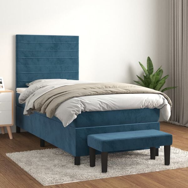 vidaXL Cama com molas/colch&atilde;o 90x200 cm veludo azul-escuro