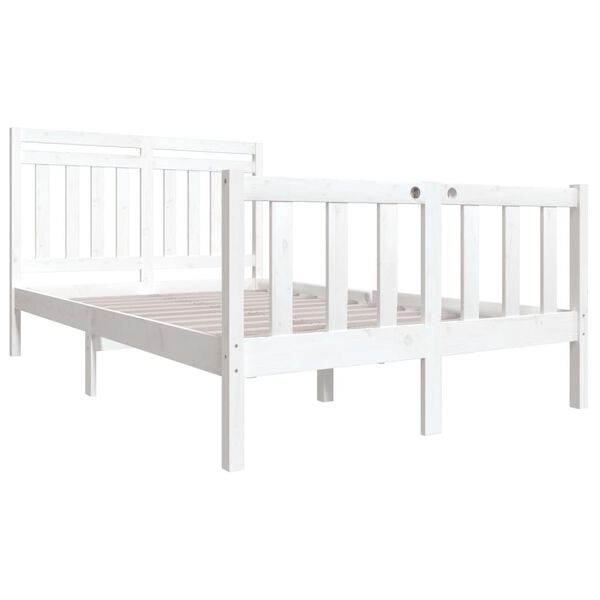 vidaXL Estrutura de cama casal 135x190 cm madeira maciça branco