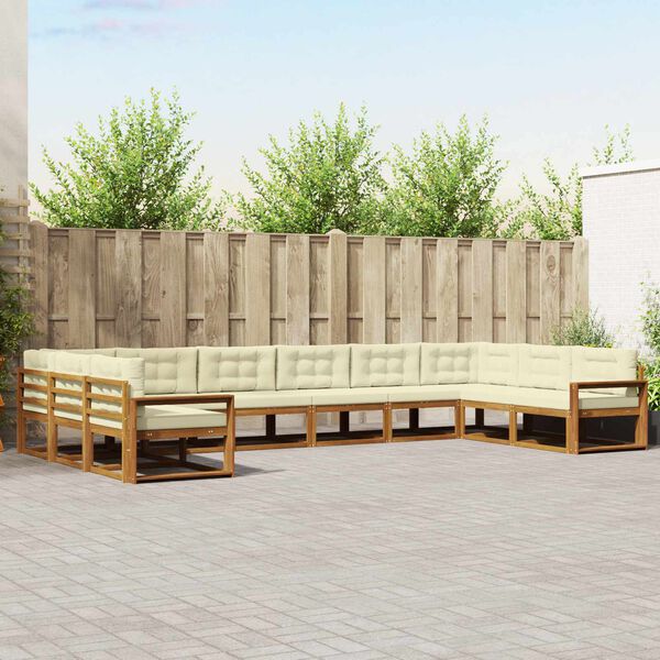 vidaXL Conjunto de Sof&aacute;s para Exterior 10 pcs Natural e Creme