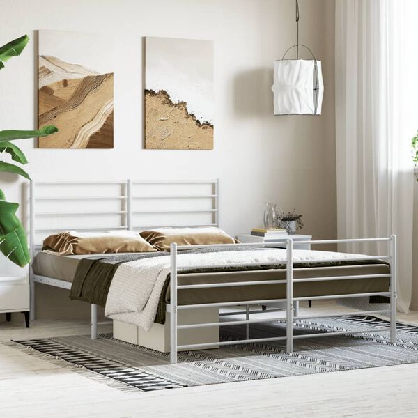 vidaXL Estrutura de cama com cabeceira e p&eacute;s 120x190 cm metal branco