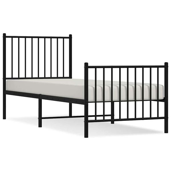 vidaXL Estrutura de cama com cabeceira e p&eacute;s 75x190 cm metal preto
