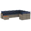 vidaXL Conjunto de sof&aacute; de jardim com 10 pe&ccedil;as e almofadas em rattan sint&eacute;tico cinza