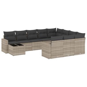 vidaXL 11 pcs conjunto sof&aacute;s de jardim c/ almofad&otilde;es vime PE cinzento