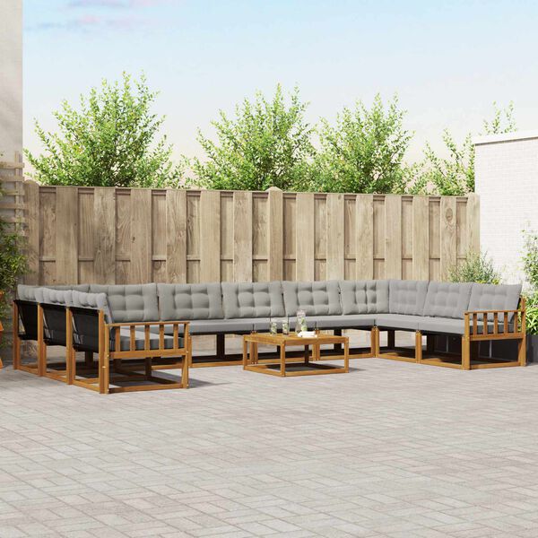 vidaXL Conjunto de Sof&aacute;s para Exterior 11 pcs Cinza Natural e Claro