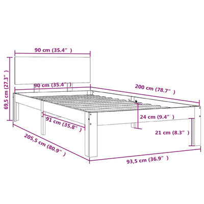 vidaXL Estrutura de cama 90x200 cm pinho maciço cinzento