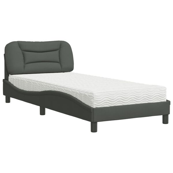 vidaXL Cama com colch&atilde;o Hvar 80x200 cm tecido cinzento-escuro