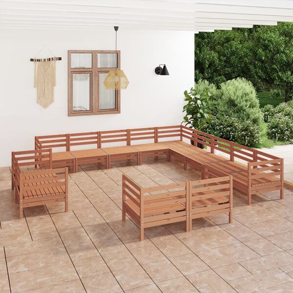 vidaXL 13 pcs conjunto lounge de jardim pinho maci&ccedil;o castanho mel