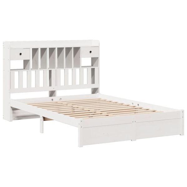 vidaXL Cama com estante sem colch&atilde;o 140x190 cm pinho maci&ccedil;o branco