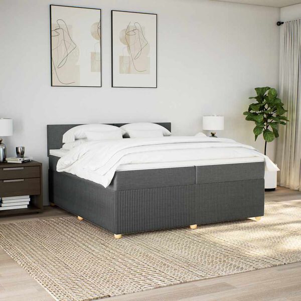 vidaXL Cama com molas/colch&atilde;o 200x200 cm tecido cinzento-escuro