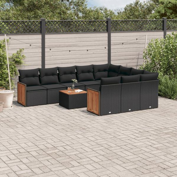vidaXL 11 pcs conjunto sof&aacute;s de jardim c/ almofad&otilde;es vime PE preto