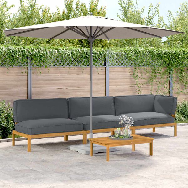 vidaXL Conjunto de Sof&aacute;s Liso 4 pcs Antracite Madeira S&oacute;lida de Ac&aacute;cia